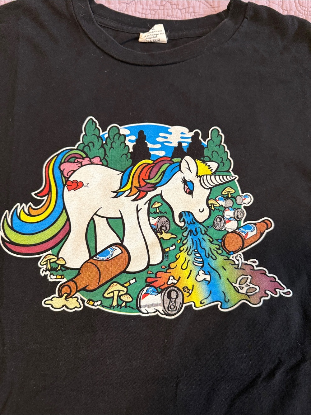 PBR Unicorn Rainbow Vomit Graphic T-Shirt - Small Batch Screen Printed Tee